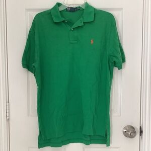 Polo by Ralph Lauren Green Polo Shirt w/ Orange Embroidered Jockey M PRE-OWNED